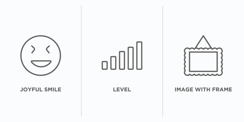 Poster - user interface outline icons set. thin line icons such as joyful smile, level, image with frame vect