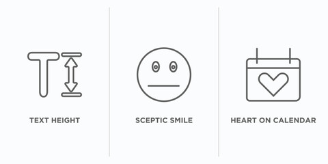 Poster - user interface outline icons set. thin line icons such as text height, sceptic smile, heart on calen