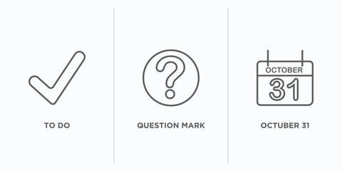 Poster - user interface outline icons set. thin line icons such as to do, question mark, octuber 31 vector. linear icon sheet can be used web and mobile