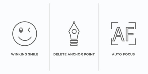 Poster - user interface outline icons set. thin line icons such as winking smile, delete anchor point, auto focus vector. linear icon sheet can be used web and mobile
