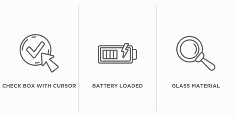 Poster - user interface outline icons set. thin line icons such as check box with cursor, battery loaded, glass material vector. linear icon sheet can be used web and mobile