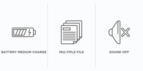Poster - user interface outline icons set. thin line icons such as battery medium charge, multiple file, sound off vector. linear icon sheet can be used web and mobile