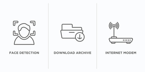 Poster - user interface outline icons set. thin line icons such as face detection, download archive, internet modem vector. linear icon sheet can be used web and mobile