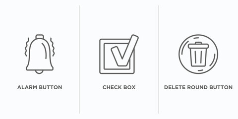 Poster - user interface outline icons set. thin line icons such as alarm button, check box, delete round button vector. linear icon sheet can be used web and mobile