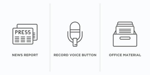 Poster - user interface outline icons set. thin line icons such as news report, record voice button, office material vector. linear icon sheet can be used web and mobile