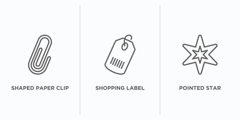 Poster - user interface outline icons set. thin line icons such as shaped paper clip, shopping label, pointed star vector. linear icon sheet can be used web and mobile