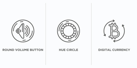 Poster - user interface outline icons set. thin line icons such as round volume button, hue circle, digital currency vector. linear icon sheet can be used web and mobile