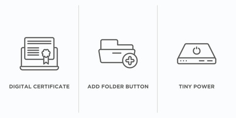 Poster - user interface outline icons set. thin line icons such as digital certificate, add folder button, ti