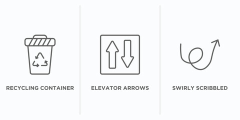 Poster - user interface outline icons set. thin line icons such as recycling container, elevator arrows, swirly scribbled arrow vector. linear icon sheet can be used web and mobile