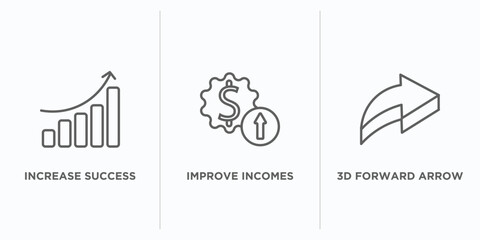 Poster - user interface outline icons set. thin line icons such as increase success, improve incomes, 3d forward arrow vector. linear icon sheet can be used web and mobile