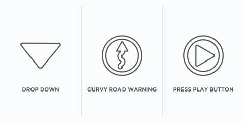 Poster - user interface outline icons set. thin line icons such as drop down, curvy road warning, press play button vector. linear icon sheet can be used web and mobile