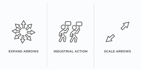 Poster - user interface outline icons set. thin line icons such as expand arrows, industrial action, scale arrows vector. linear icon sheet can be used web and mobile