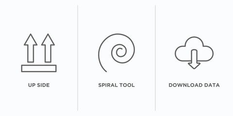 Poster - user interface outline icons set. thin line icons such as up side, spiral tool, download data vector. linear icon sheet can be used web and mobile