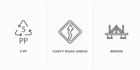 Poster - user interface outline icons set. thin line icons such as 5 pp, curvy road ahead, bridge vector. linear icon sheet can be used web and mobile