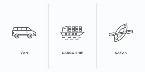 Wall Mural - transportation outline icons set. thin line icons such as van, cargo ship, kayak vector. linear icon sheet can be used web and mobile