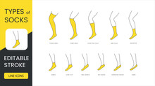 Types Of Socks Set Of Line Icons In Vector. Editable Stroke.