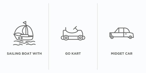 Poster - transport outline icons set. thin line icons such as sailing boat with veils, go kart, midget car vector. linear icon sheet can be used web and mobile