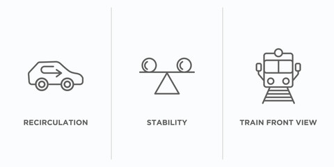 Poster - transport outline icons set. thin line icons such as recirculation, stability, train front view vector. linear icon sheet can be used web and mobile