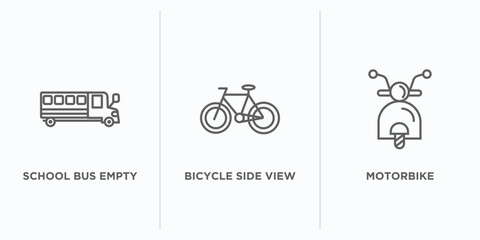 Poster - transport outline icons set. thin line icons such as school bus empty, bicycle side view, motorbike vector. linear icon sheet can be used web and mobile