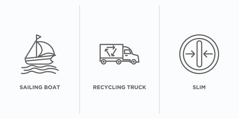 Poster - transport outline icons set. thin line icons such as sailing boat, recycling truck, slim vector. linear icon sheet can be used web and mobile