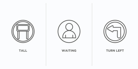 Poster - traffic signs outline icons set. thin line icons such as tall, waiting, turn left vector. linear icon sheet can be used web and mobile
