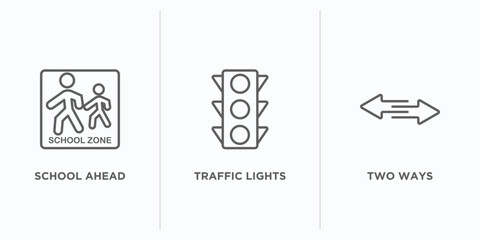 Sticker - traffic signs outline icons set. thin line icons such as school ahead, traffic lights, two ways vector. linear icon sheet can be used web and mobile