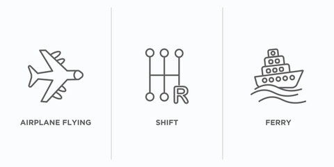 Poster - transport outline icons set. thin line icons such as airplane flying, shift, ferry vector. linear icon sheet can be used web and mobile