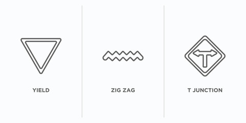 Poster - traffic signs outline icons set. thin line icons such as yield, zig zag, t junction vector. linear icon sheet can be used web and mobile