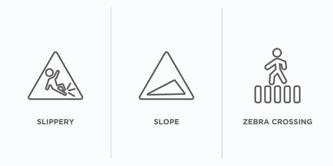 Poster - traffic signs outline icons set. thin line icons such as slippery, slope, zebra crossing vector. linear icon sheet can be used web and mobile