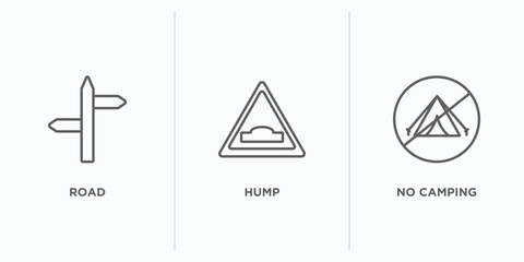 Poster - traffic signs outline icons set. thin line icons such as road, hump, no camping vector. linear icon sheet can be used web and mobile