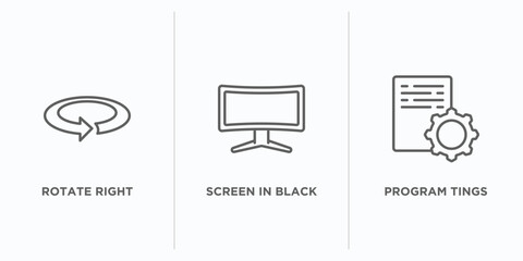Poster - tools and utensils outline icons set. thin line icons such as rotate right, screen in black, program tings vector. linear icon sheet can be used web and mobile