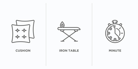 Poster - tools and utensils outline icons set. thin line icons such as cushion, iron table, minute vector. linear icon sheet can be used web and mobile