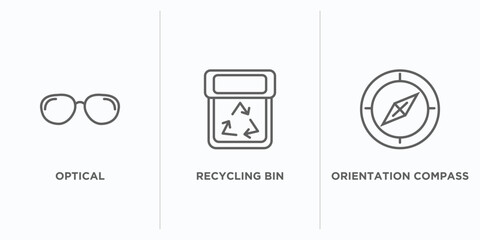 Poster - tools and utensils outline icons set. thin line icons such as optical, recycling bin, orientation compass vector. linear icon sheet can be used web and mobile