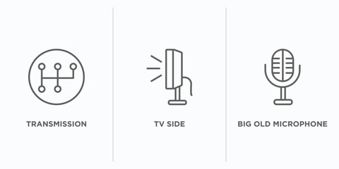 Poster - technology outline icons set. thin line icons such as transmission, tv side, big old microphone vect