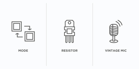 Poster - technology outline icons set. thin line icons such as mode, resistor, vintage mic vector. linear icon sheet can be used web and mobile