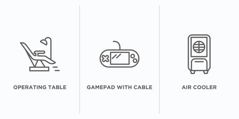Poster - technology outline icons set. thin line icons such as operating table, gamepad with cable, air cooler vector. linear icon sheet can be used web and mobile