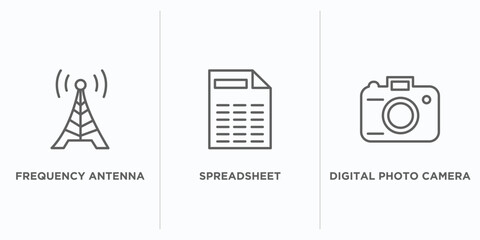 Poster - technology outline icons set. thin line icons such as frequency antenna, spreadsheet, digital photo camera vector. linear icon sheet can be used web and mobile
