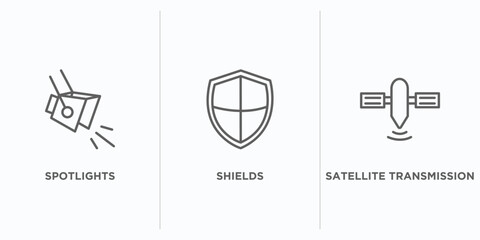 Poster - technology outline icons set. thin line icons such as spotlights, shields, satellite transmission vector. linear icon sheet can be used web and mobile