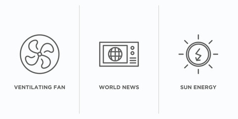 Poster - technology outline icons set. thin line icons such as ventilating fan, world news, sun energy vector. linear icon sheet can be used web and mobile
