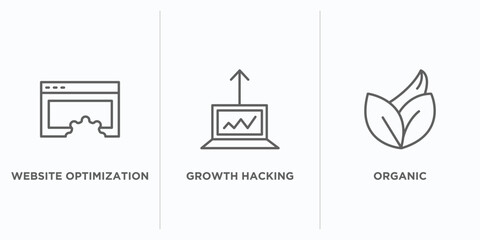 Poster - technology outline icons set. thin line icons such as website optimization, growth hacking, organic vector. linear icon sheet can be used web and mobile