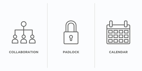 Poster - strategy outline icons set. thin line icons such as collaboration, padlock, calendar vector. linear icon sheet can be used web and mobile
