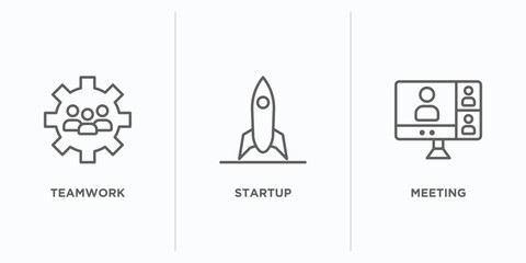 Poster - strategy outline icons set. thin line icons such as teamwork, startup, meeting vector. linear icon sheet can be used web and mobile