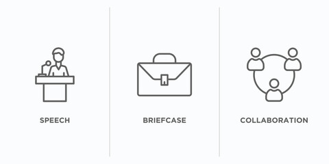Poster - strategy outline icons set. thin line icons such as speech, briefcase, collaboration vector. linear icon sheet can be used web and mobile