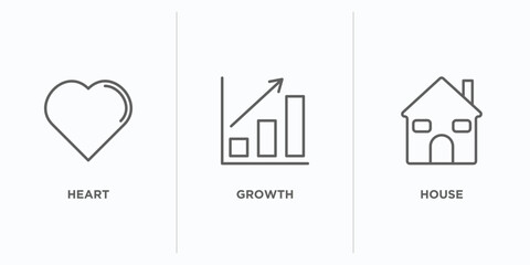 Poster - strategy outline icons set. thin line icons such as heart, growth, house vector. linear icon sheet can be used web and mobile