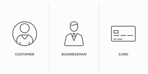 Poster - strategy outline icons set. thin line icons such as customer, businessman, card vector. linear icon 