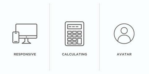Poster - strategy outline icons set. thin line icons such as responsive, calculating, avatar vector. linear icon sheet can be used web and mobile
