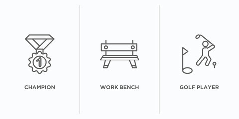 Poster - sports outline icons set. thin line icons such as champion, work bench, golf player vector. linear icon sheet can be used web and mobile