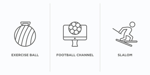 Poster - sports outline icons set. thin line icons such as exercise ball, football channel, slalom vector. linear icon sheet can be used web and mobile