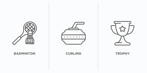 Poster - sport outline icons set. thin line icons such as badminton, curling, trophy vector. linear icon sheet can be used web and mobile
