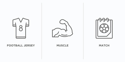 Poster - sport outline icons set. thin line icons such as football jersey, muscle, match vector. linear icon sheet can be used web and mobile
